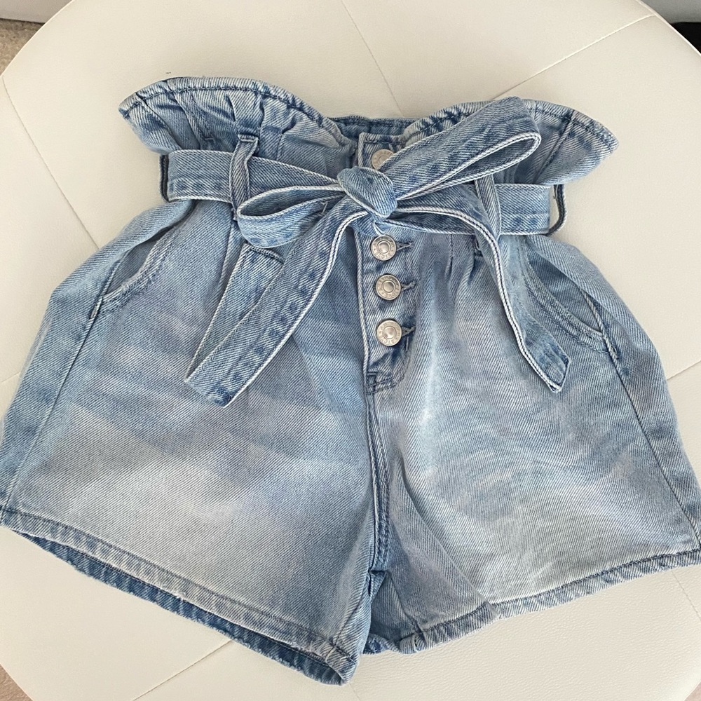 Denim Tie High-Waisted Shorts